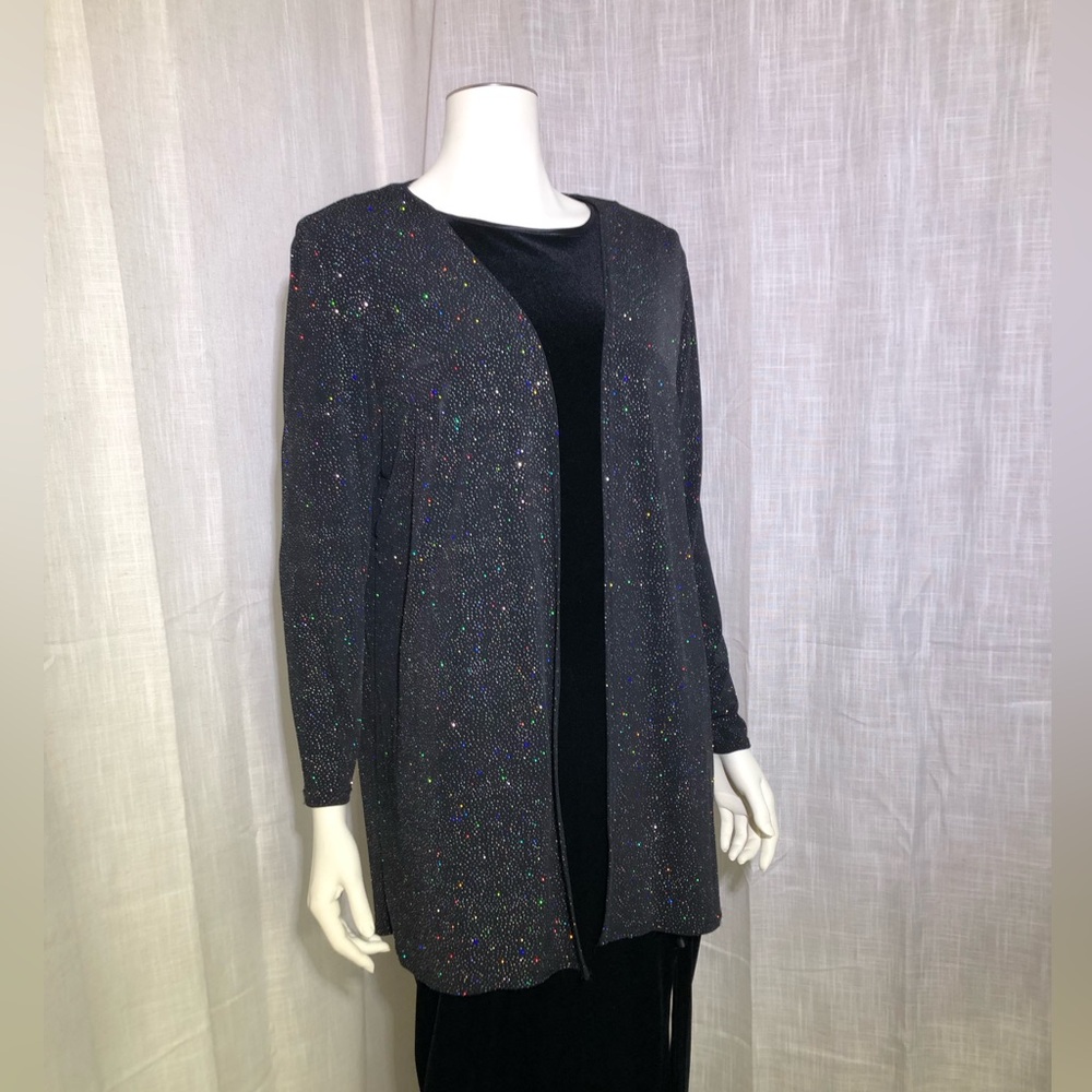 Vintage Delta Burke Black Sparkle Open-Front Jacket